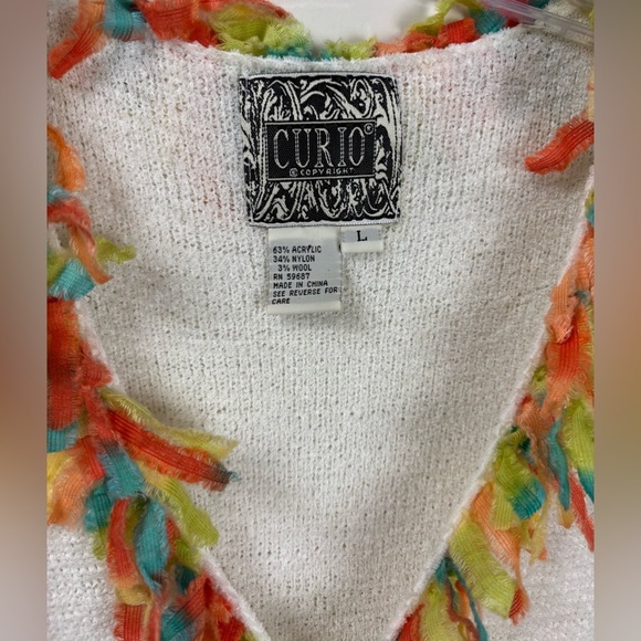 ANTHROPOLOGIE CURIO RAINBOW FRINGE RIBBON CONFETTI CARDIGAN JACKET L CREAM 1090 - Picture 2 of 7